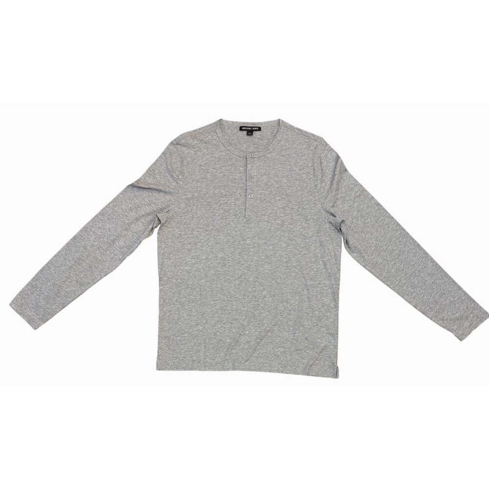 Michael Kors NWT Henley Shirt Long Sleeve Heather Grey Cotton Size L